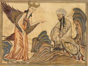 Mahoma recibiendo la revelación del ángel Gabriel en una miniatura iraní del siglo xv. 